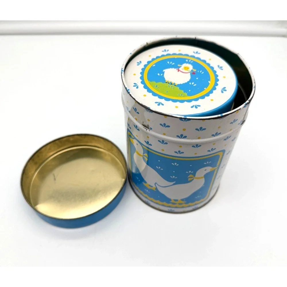 W.A. Vintage 1984 Country Farm Animals Nesting Tin Canister Set Blue 3 Piece